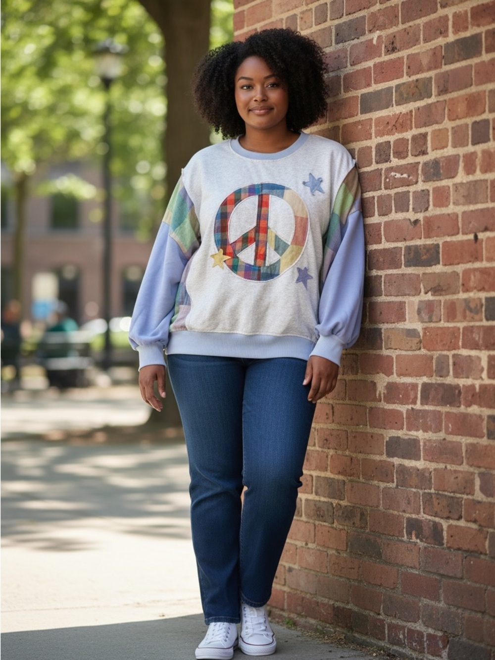 Sage +Fig Lavender Multi-Color Peace Sign Pullover Sweatshirt